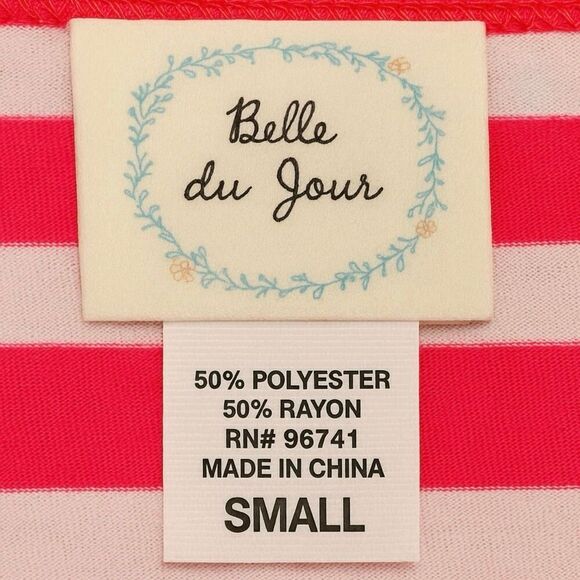 Belle du Jour Pink & White Striped Cropped Tee Shirt Women’s Size Small NWT - Picture 4 of 5